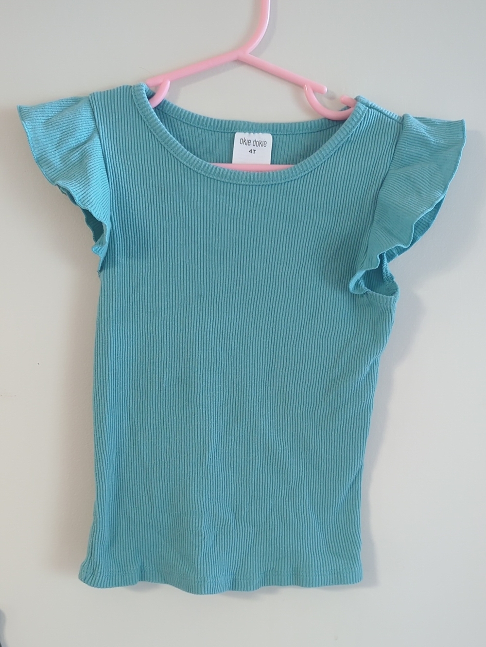 Kids okie dokie Teal Ribbed Flutter Sleeve Tee